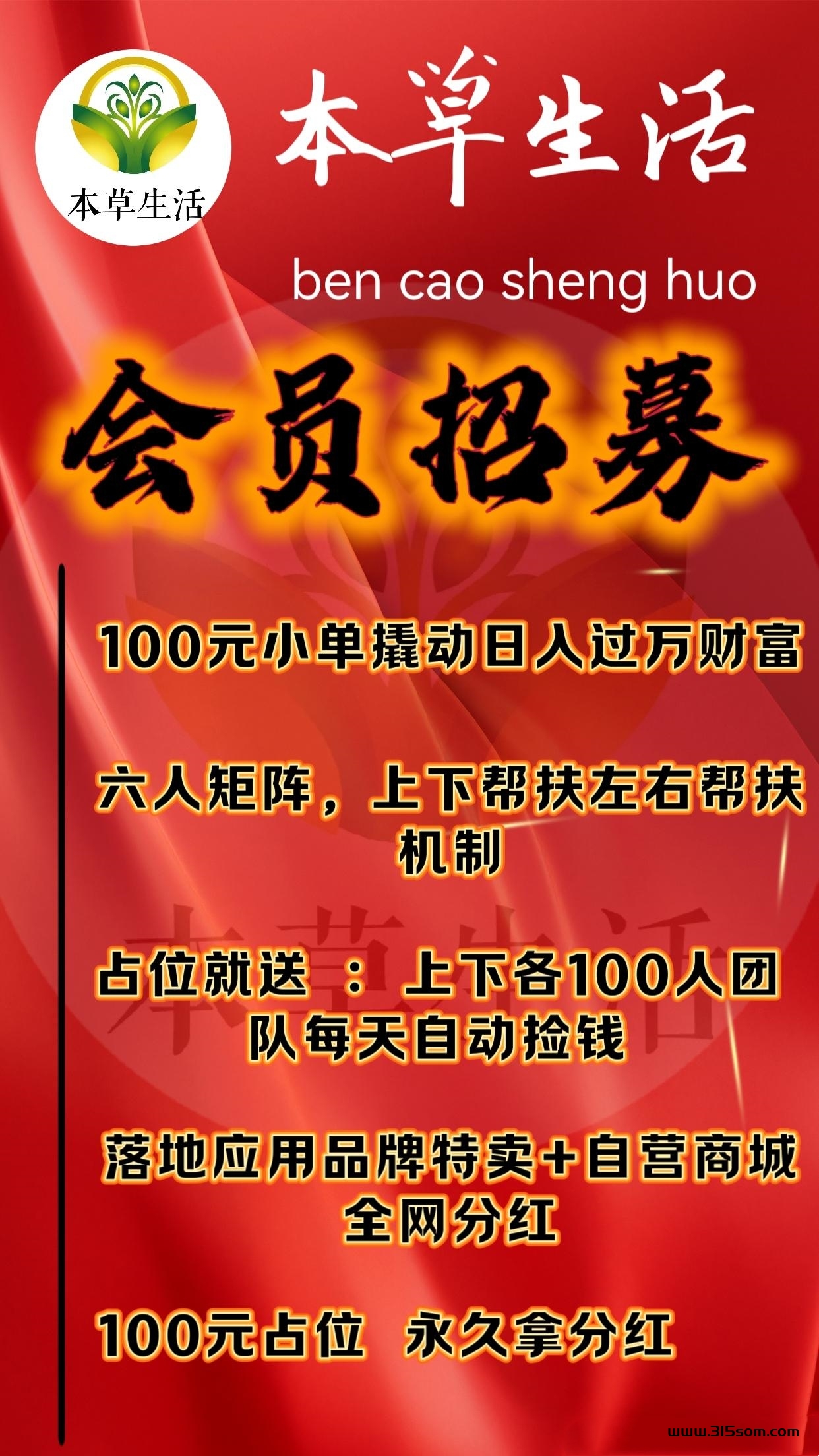 360°矩阵滑落+公排字动赚，本草生活首码团队长赚到爆单-首码项目网