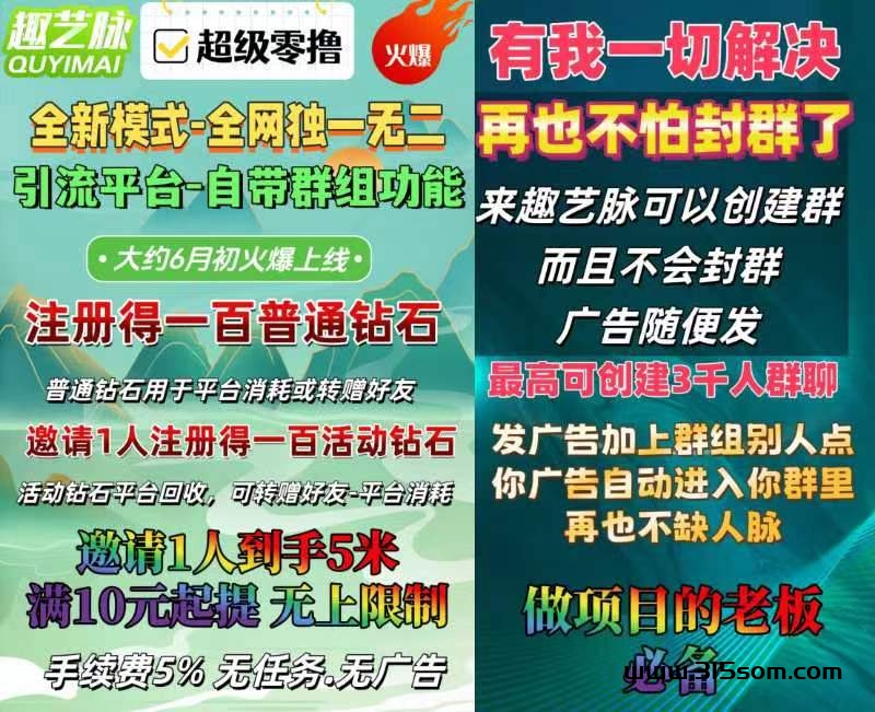 趣艺脉六月初发布，邀请一人得五米不做任务，十元可提现，多邀请多得。​直推五十人找我申请团队长。 - 首码项目网-首码项目网